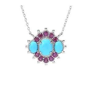 Dallas Prince Sleeping SS Beauty Turquoise and Rhodolite Garment Necklace